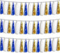3P Navy-Blue White-Gold Foil Fringe Metallic Tassel-Garland, Tassels Banner Streamers for Parade Floats, Bachelorette, Wedding, Birthday, Halloween, Christmas, Bridal/Baby Shower Party Decorations
