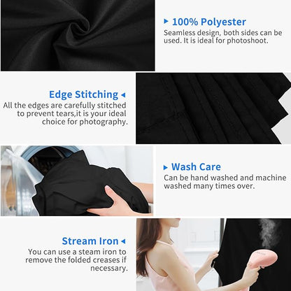 HEMMOTOP Black Backdrop Background, 6x9 ft Polyester Fabric Chromakey Black Screen Backdrops Collapsible for Photoshoot, Birthday Party, Wedding, Photography (Backdrop only)