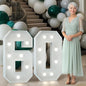 Marquee Numbers 3 Feet Tall Big Light Up Numbers 60th Birthday Decorations Women Men White Anniversary Party Decor Large Cardboard Prop Backdrop Sign 60