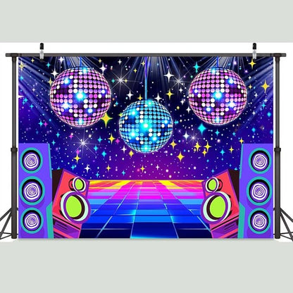 Dance Party Backdrop Retro 80s 90s Theme Stage Dance Ball Music Birthday Party Decoration DJ Photography Background 12 x 10 ft for Baby Shower Picture Photo Shoot Polyester Fabric,Multi2