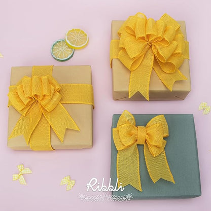 Ribbli Yellow Burlap Wired Ribbon, 1-1/2” Inch x Continuous 20 Yard, Yellow Wired Ribbon for Wreaths,Big Bows,Tree Decoration,Outdoor Decoration