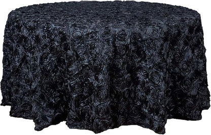 Efavormart 120" Wholesale Round Table Cover Black Grandiose Rosette 3D Satin Tablecloth for Wedding Party Event Decoration