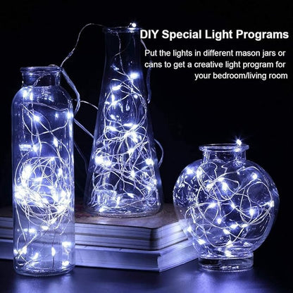 20 Pack Fairy Lights Battery Operated 7ft 20 LED Mini Fairy String Lights Waterproof Copper Wire Firefly Starry Lights for Wedding Party Mason Jars Christmas Decorations, Cool White