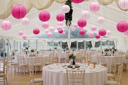 ADLKGG Pink Paper Lanterns Decorative, Hanging Round Paper Lanterns Indoor Outdoor for Graduation Wedding Birthday Baby Showers Decorations, 21pcs