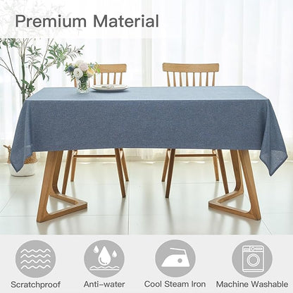 maxmill Linen Textured Rectangle Tablecloth Water Resistant Wrinkle Free Spill-Proof Stain Proof Table Cloth for Dining Room Decoration Banquet Party Wedding Holiday Dinner, 52 x 84 Inch Demin Blue