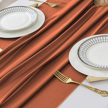 10 Pack 10 Ft Chiffon Table Runner Rust Gauze Long Table Runners 27x120 Inches Sheer Tulle Table Runner for Rustic Wedding Reception Bridal Shower Decorations Birthday Party