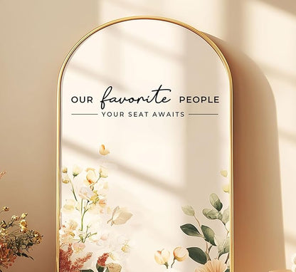Our Favorite People Vinyl Decal, Please Find Your Seat Sign for Wedding Reception Wedding Vinyl Decal Seating Chart for Mirror, Your Seat Awaits (Black, Width 20 inch)