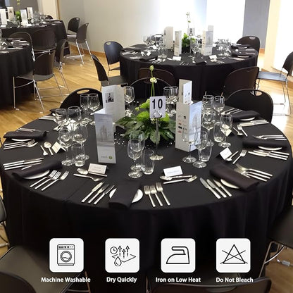 8 Pack Black Round Tablecloth 108 Inch Black Table Cloth Stain and Wrinkle Resistant Round Tablecloths Reusable and Washable Polyester Fabric Table Covers for Buffet Wedding Party and Banquet