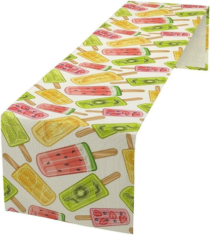 Ce Cream Table Runner, Cold Fruity Popsicles Summer Sweet Seasonal Dinner Runner for Party Holiday Home Kitchen Dining Table Decor 13"x60"