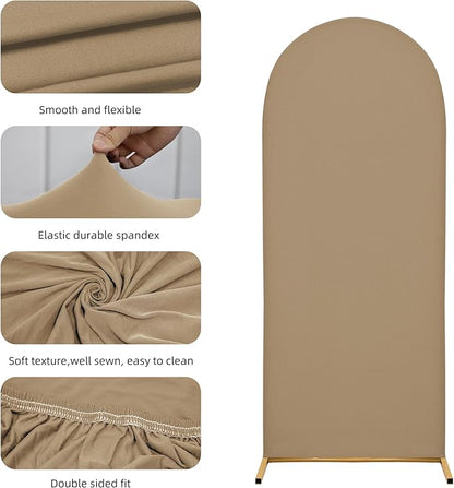 Wedding Arch Covers Arch Backdrop Cover Arch Stand Covers 7.2FT 6.6FT 6FT Set of 3 Arch Cover Spandex Fabric Stretchy Backdrop for Wedding Birthday Party Decoration Baby Shower (Khaki)