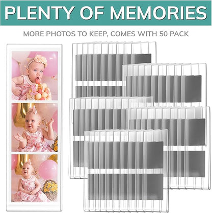 pbf PHOTO BOOTH FRAMES 2x6 Magnetic Picture Frames for Refrigerator | 2 x 6 Clear Magnetic Acrylic Frames for Photo Strips | Magnetic Photo Holders for Fridge, Locker, Sign Holder (50-Pack)