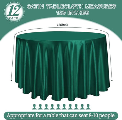12 Pack 120 Inch Hunter Green Satin Tablecloth - Premium Bright Silky Round Tablecloth Overlay Smooth Fabric Table Cover, Table Decoration for Wedding Party Banquet Events Restaurant Kitchen Dining