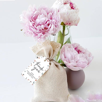 Andaz Press 100-Pack Thank You for Celebrating with Us Favor Tags Terrazzo Cardstock Gift Tags with Bakers Twine for Wedding Baby Shower Bridal Shower Birthday Party Favors 2 x 3.75-Inches