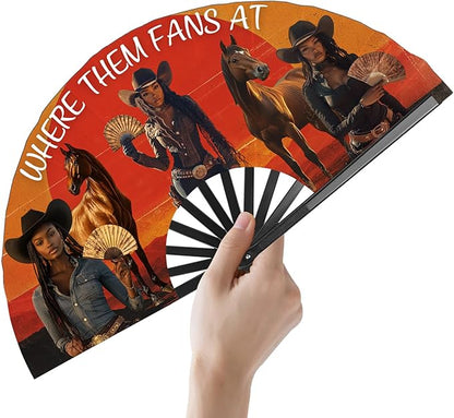 Where Them Fans at Folding Fans for Line Dancing, Boots On The Ground, Line Dance Popping Fan, Western Clack Fan for Dance, Party, Decoration, 13In