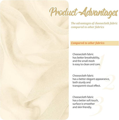 4 Panels Ivory Wedding Arch Draping Fabric Cheesecloth Fabric 35" x20FT Gauze Fabric Arch Drapes for Wedding Reception Sheer Backdrop Photo Background Household Curtain or Out Door Curtain