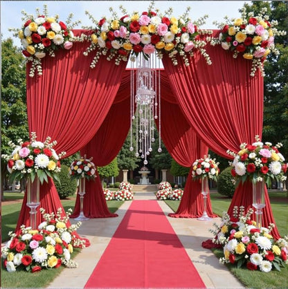 60ftx12ft Wrinkle Free Red Backdrop Curtain, 12 Panels 12FT Height Red Wedding Backdrop Drapes, Silky Polyester Back Drop Cloth for Birthday Photography Background Party Backdrop Draping