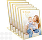 Acrylic Gold Frames 5X7, Slanted Back Gold Picture Frames Table Acrylic Sign Holder for Photos Wedding Table Numbers and Art Display with Removable Clear Sticky Dots，6 Pack