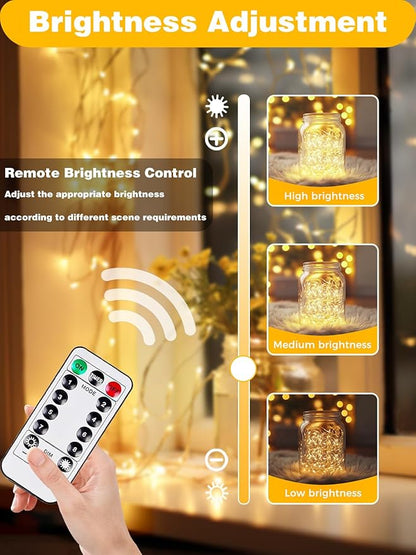 2 Pack 100LED Battery Operated Fairy Lights with Remote, 8 Modes LED String Lights with Timer, Dimmable, Memory Function, Waterproof Twinkle Lights for Outdoor Indoor Christmas Decor(Warm White)