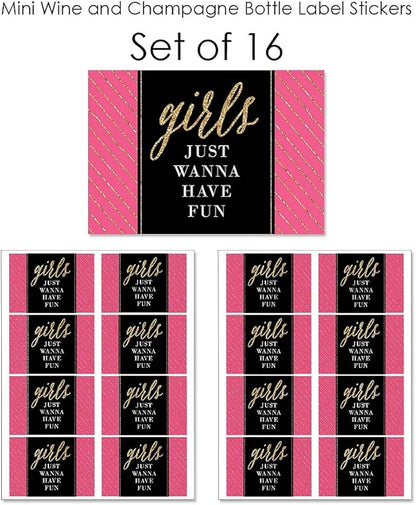 Big Dot of Happiness Girls Night Out - Mini Wine and Champagne Bottle Label Stickers - Bachelorette Party Favor Gift for Women and Men - Set of 16
