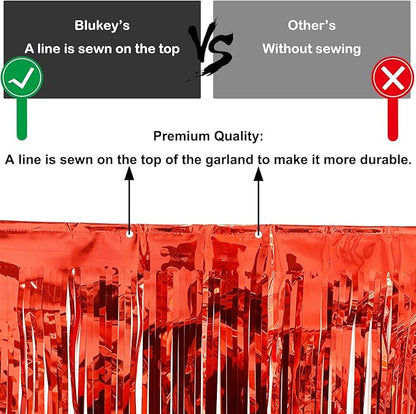 Thick 10 Feet by 15 Inch Red Foil Fringe Garland - Pack of 3 | Shiny Metallic Tinsel Banner for Parade Floats, Bridal Shower, Wedding, Birthday, Christmas | Wall Hanging Drapes (3)