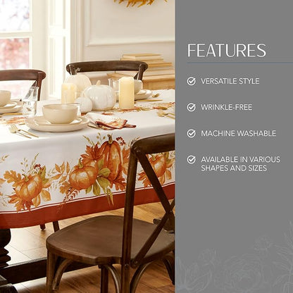 Elrene Home Fashions Autumn Pumpkin Grove Wrinkle Resistant Tablecloth, 60"x102" Rectangle, Multi Color