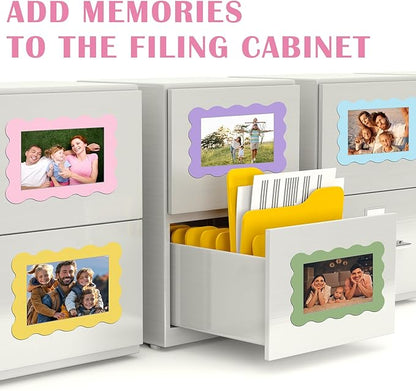 Kingdder 12 Pcs Scalloped Magnetic Picture Frame for Refrigerator 5 x 7 Pastel Reusable Picture Frame Magnets Decorative Photo Holders for Fridge Home School Office Kitchen Locker Decor