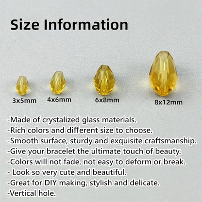 200pcs 3x5mm Teardrop Crystal Glass Beads for Jewelry Making, Faceted Vertical Hole Teardrop Glass Spacer Beads for Wind Chimes Bracelet Earring Necklace DIY Craft(Light Yellow)