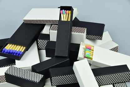 Chandler Studio 10 Boxes - Wooden Matchsticks in a Blank Matchbox with White/Black Matchboxes Colorful Tips (2" Matchboxes, 10 Boxes)