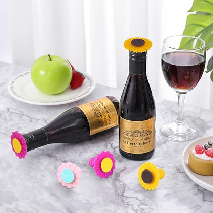 3 Pcs Wine Bottle Stopper, Silicone Sunflower Cute Wine Bottle Stopper, Reusable Wine Saver to Keep Wine Fresh(Yellow, Pink, Purple)