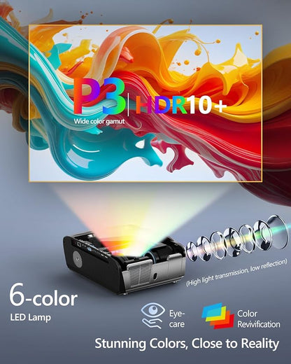 4K Projector Auto Focus HDR WiFi 6, Smart Daylight Projector 4K High Lumen 2300 ANSI LED 1080P Ultra HD Ceiling Home Theater Karaoke Movie Gaming Indoor Outdoor with Bluetooth HDMI USB Ethernet Apps