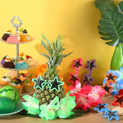 6 Sets Hawaiian Table Centerpieces Pineapple Luau Party Table Decorations Tropical Decor for Beach Summer Party(Star)