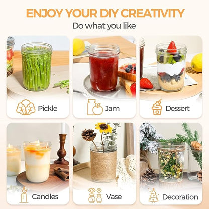 ComSaf Small Mason Jars 8 oz - 6 Pack, Regular Mouth Mason Jar with Lids and Seal Bands, Small Glass Canning Jar for Spice, Jam, Honey, Jelly, Dessert, Shower Wedding Favors, DIY Candles Decor