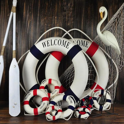 MorroMorn Lifebuoy Wall Hanging Decor - Welcome Aboard Mediterranean Style Home Decoration (Red, 18")