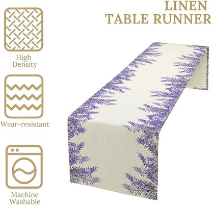 Purple Lavender Table Runner Vintage Watercolor Modern Kitchen Restaurant Decoration Suitable for Indoor and Outdoor Wedding Party Banquet Table Runner 13x108 Inch