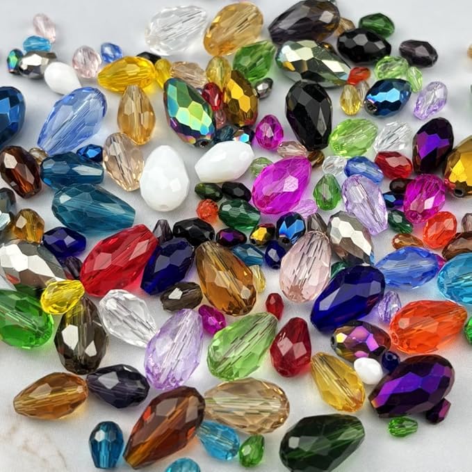 50pcs 10x15mm Teardrop Crystal Glass Beads for Jewelry Making, Faceted Vertical Hole Teardrop Glass Spacer Beads for Wind Chimes Bracelet Earring Necklace DIY Craft(Light Blue)