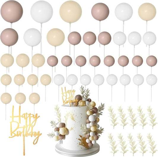 MIAHART Ball Cake Toppers Boho Grass Cake Topper Ball Cake Insert Decoration for Birthday Wedding Baby Shower Party Decorations Boho Themed Party Supplies (Khaki，white，ivory white)