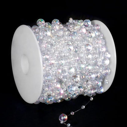 98FT Pearl Beads String Garland, 8mm 3mm Iridescent Faux Pearl Beads Roll Strand Bulk for Wedding Party Flower Christmas Decoration DIY Craft