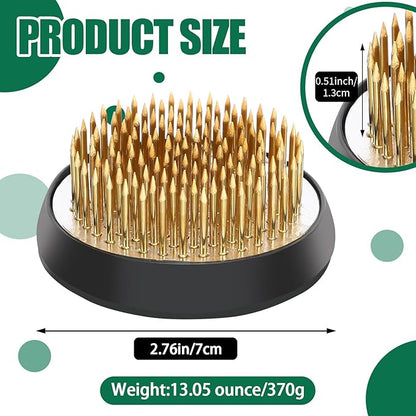 Sliner 16 Pieces Floral Frogs Round Flower Holder Japanese Ikebana Vase Kenzan Flower Flower Arranger Flower Fixed Tools Pin for Flower Arrangement Home DIY Craft(Gold,2.76 Inch)