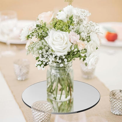 9 Pcs 8inch Round Mirror Tiles for Centerpieces, 2mm Acrylic Mirror Trays Flat Mirrors for Tables Mirror Centerpieces Candle Plates for Craft Wedding Christmas Table Party Centerpieces