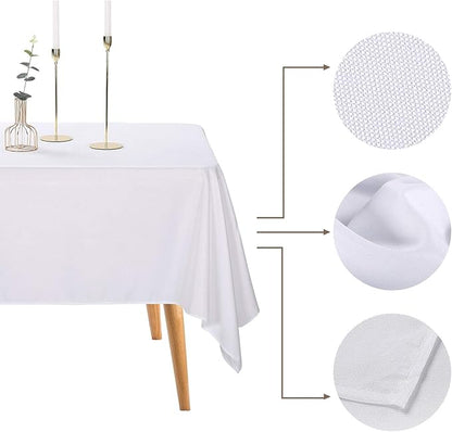Ascoza 2pack 60x102 Inch White Rectangular Tablecloth 6 Feet Table Cloth in Polyester Fabric for Wedding/Banquet/Restaurant/Parties