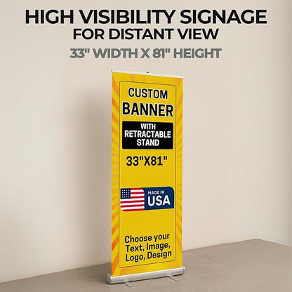 Custom Retractable Banner With Stand By Dreamcontroller(33" X 81") | Personalized Roll Up Banner For Advertising, Stores, Trade Show, Events, Birthday & Party | Made In Usa | Hd Print