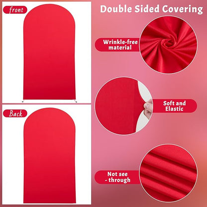 6.6FT Red Arch Cover - Polyester Fitted Wedding Arch Stand Covers Round Top Chiara Arch Backdrop Cover for Birthday Party Banquet Photo Background Decoration