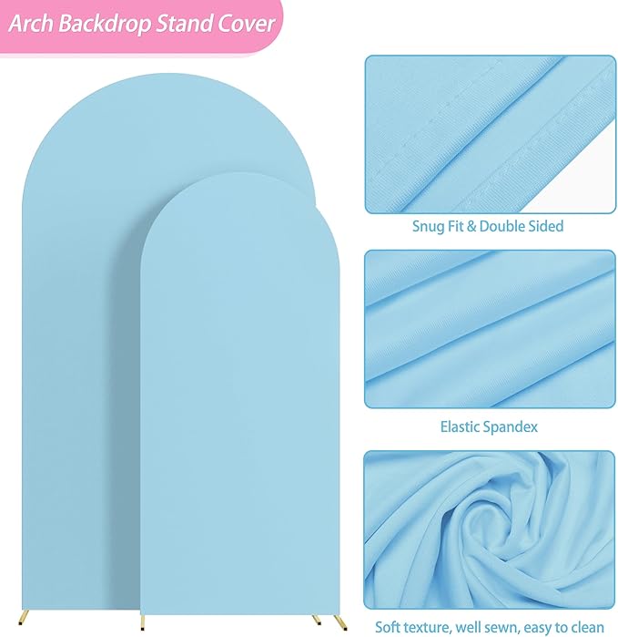 Fomcet Wedding Arch Cover 7.2FT, 6FT Dusty Blue Spandex Fitted Fabric Arch Backdrop Covers 2 Set for Round Top Chiara Arched Backdrop Stand Cover for Wedding Birthday Party Baby Shower Decor