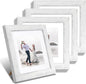 8x8 Picture Frames Set of 4 with Real Glass, Distressed White Frame Display 6x6 Pictures with Mat or 8 x 8 Without Mat, Wood Square Photo Frame for Wall Mount and Tabletop Display