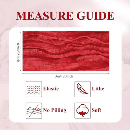 Asee'm 3PCS Fall Table Runner Cheesecloth 10FT Red Boho Gauze Fabric Rustic Sheer Cheese Cloth Runners for Thanksgiving Christmas Wedding Bridal Shower Party