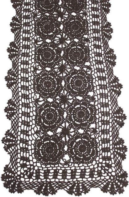 KEPSWET Cotton Handmade Crochet Lace Table Runner Dark Brown Rectangle Coffee Table Dresser Decor (14x60 inch)