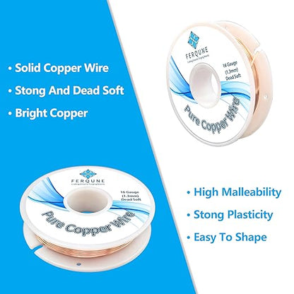 16 Gauge Pure Copper Wire for Jewelry Making, Crafts, DIY Making, and Gardening, 99.9% Solid Bare Copper Wire, 0.22LB, 50Feet