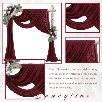 20Ft Length x 28" Width Wedding Arch Draping Fabric 4 Panels Burgundy Arch Drapes Chiffon Fabric Sheer Curtains Backdrop for Party Decorations Wedding Ceremony Bridal Ceiling Stage Reception Decor