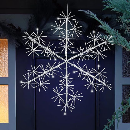 30’’ Christmas Snowflake Lights Outdoor, Pre-lit 240Pcs Cool White LEDs Hanging Silver Snowflake Decoration for Home Indoor Outdoor Window Silhouette