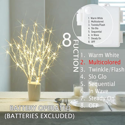 Fudios Lighted Birch Branches with 70 Multicolor LED Fairy Lights 18in Battery Operated, Lit White Twig Branches Color Changing Lights for Christmas Party Decoration